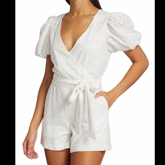 NWT Alice + Olivia Paulina Eyelet Wrap Romper size 0 $350